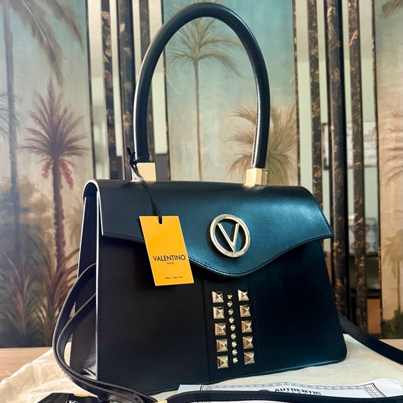 Valentino Genuine Black Leather Studded Melanie 2 Way Top Handle Shoulder Bag - Picture 2 of 14